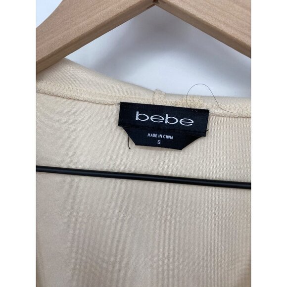 BEBE VELVET BEIGE FRONT ZIP CINCHED SHOULDER SMALL JOGGER JUMPSUIT LONG SLEEVE - Picture 4 of 5